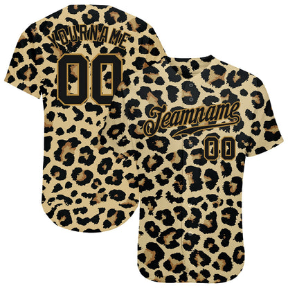 Custom Old Gold Black-Old Gold 3D Pattern Design Leopard Authentic Baseball Jersey - Sky-Custom