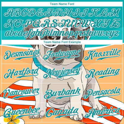 Custom Old Gold Teal-White 3D Pattern Design Puppy Pug Authentic Baseball Jersey - Sky-Custom