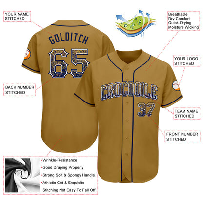 Custom Old Gold Navy-White Authentic Drift Fashion Baseball Jersey - Sky-Custom