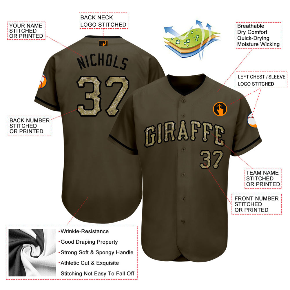 Custom Olive Camo-Black Authentic Salute To Service Baseball Jersey - Sky-Custom