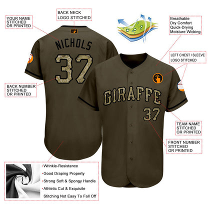 Custom Olive Camo-Black Authentic Salute To Service Baseball Jersey - Sky-Custom