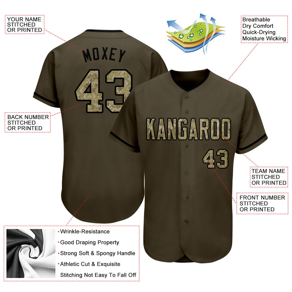Custom Olive Camo-Black Authentic Salute To Service Baseball Jersey - Sky-Custom