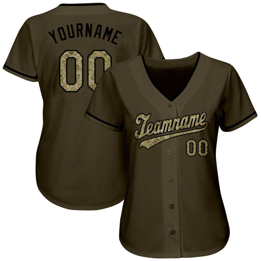 Custom Olive Camo-Black Authentic Salute To Service Baseball Jersey - Sky-Custom