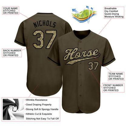 Custom Olive Camo-Black Authentic Salute To Service Baseball Jersey - Sky-Custom