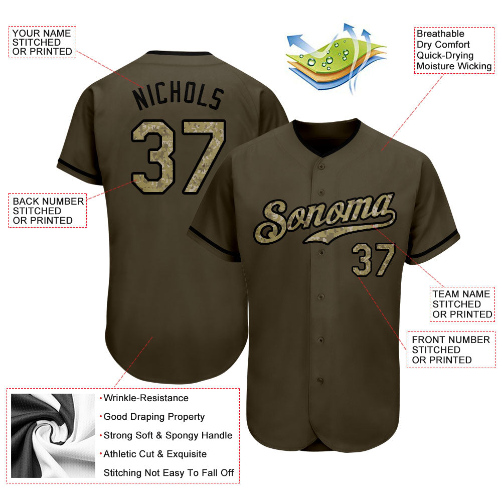Custom Olive Camo-Black Authentic Salute To Service Baseball Jersey - Sky-Custom