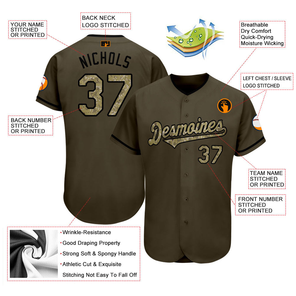 Custom Olive Camo-Black Authentic Salute To Service Baseball Jersey - Sky-Custom
