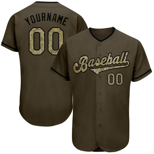 Custom Olive Camo-Black Authentic Salute To Service Baseball Jersey - Sky-Custom