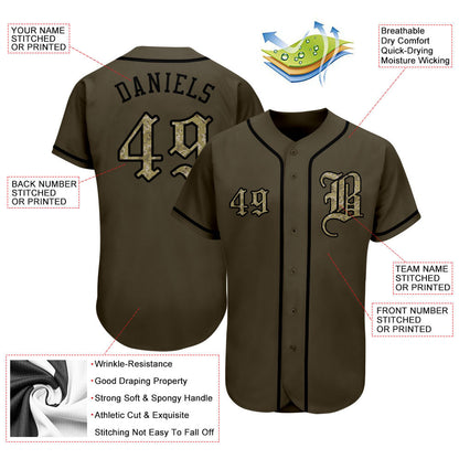 Custom Olive Camo-Black Authentic Salute To Service Baseball Jersey - Sky-Custom