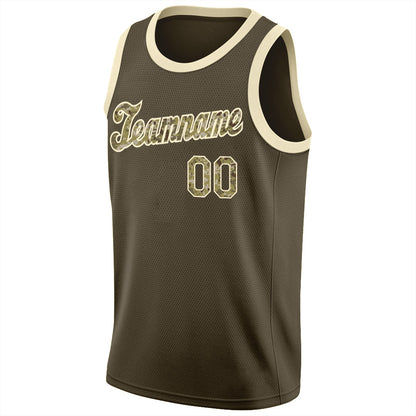 Custom Olive Camo-Cream Round Neck Rib-Knit Salute To Service Basketball Jersey - Sky-Custom