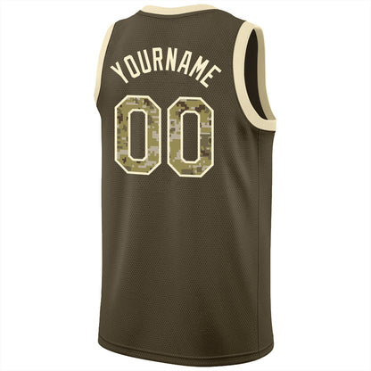 Custom Olive Camo-Cream Round Neck Rib-Knit Salute To Service Basketball Jersey - Sky-Custom