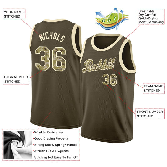 Custom Olive Camo-Cream Round Neck Rib-Knit Salute To Service Basketball Jersey - Sky-Custom