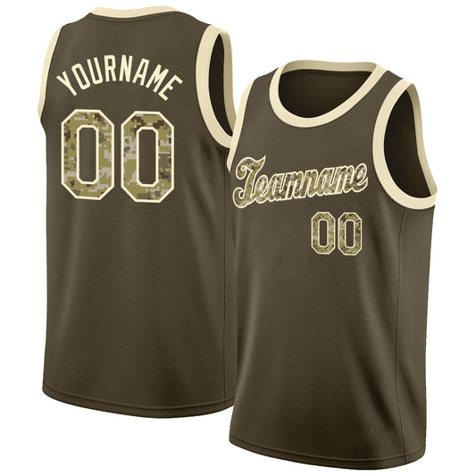 Custom Olive Camo-Cream Round Neck Rib-Knit Salute To Service Basketball Jersey - Sky-Custom