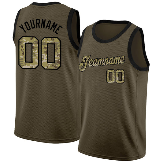 Custom Olive Camo-Black Round Neck Rib-Knit Salute To Service Basketball Jersey - Sky-Custom