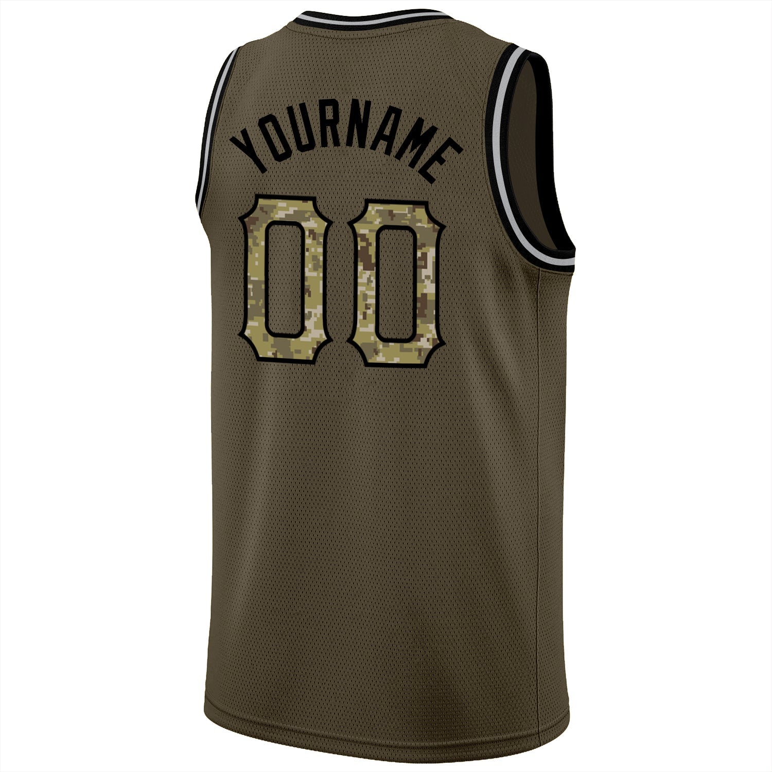 Custom Olive Camo-Black Round Neck Rib-Knit Salute To Service Basketball Jersey - Sky-Custom