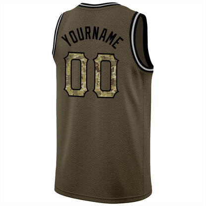 Custom Olive Camo-Black Round Neck Rib-Knit Salute To Service Basketball Jersey - Sky-Custom