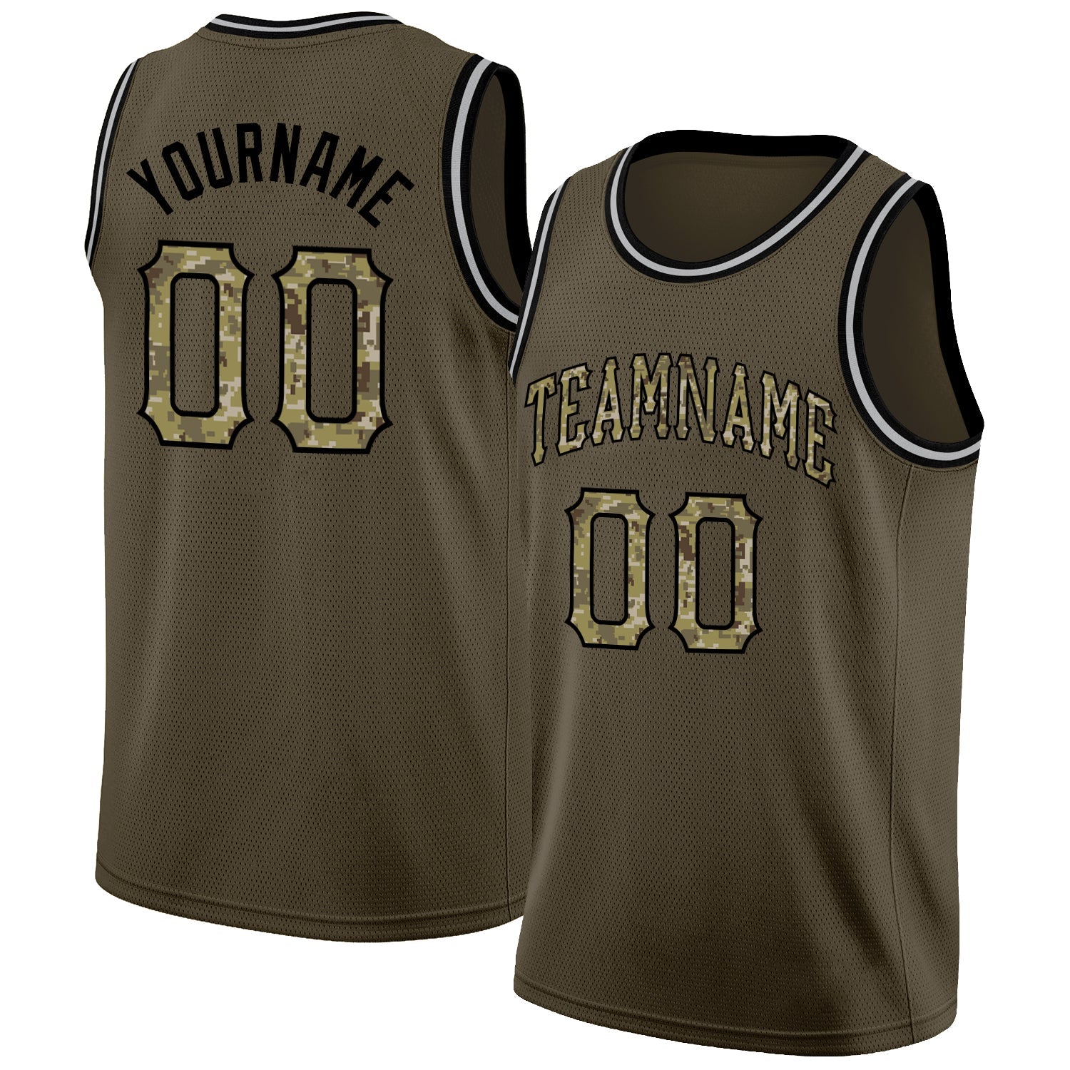 Custom Olive Camo-Black Round Neck Rib-Knit Salute To Service Basketball Jersey - Sky-Custom