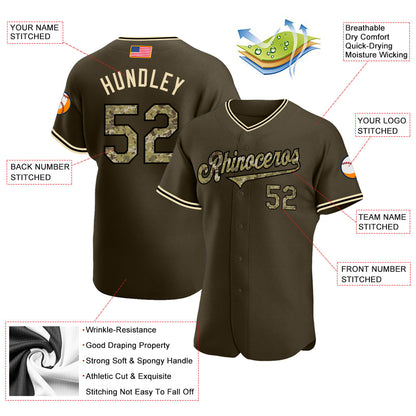 Custom Olive Camo-Black Authentic American Flag Fashion Salute To Service Baseball Jersey - Sky-Custom
