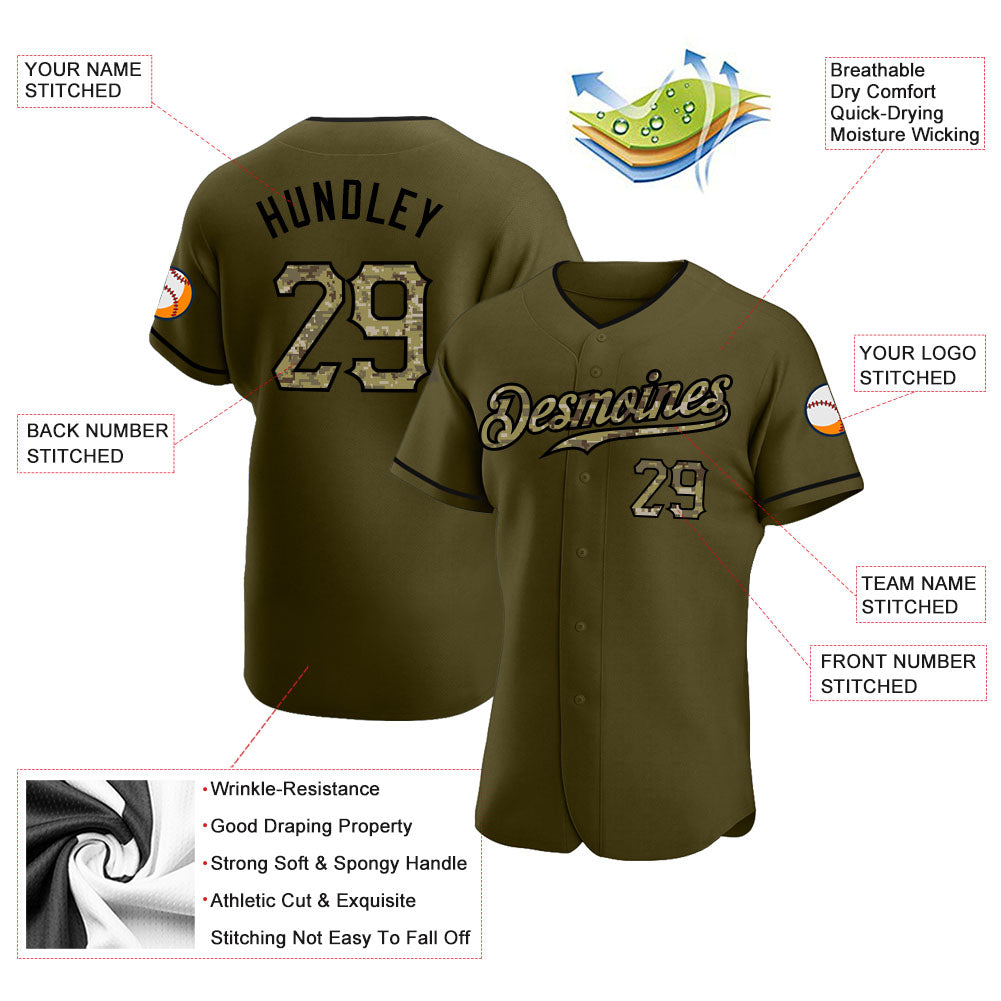 Custom Olive Camo-Black Authentic Salute To Service Baseball Jersey - Sky-Custom