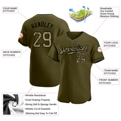 Custom Olive Camo-Black Authentic Salute To Service Baseball Jersey - Sky-Custom