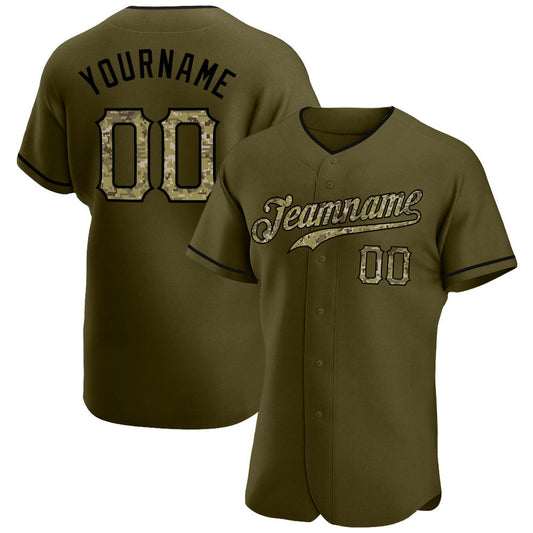 Custom Olive Camo-Black Authentic Salute To Service Baseball Jersey - Sky-Custom