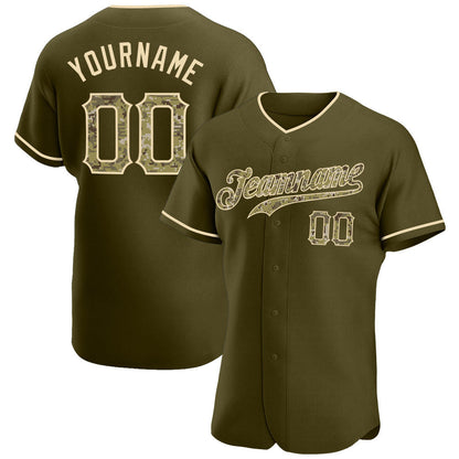 Custom Olive Camo-City Cream Authentic Salute To Service Baseball Jersey - Sky-Custom