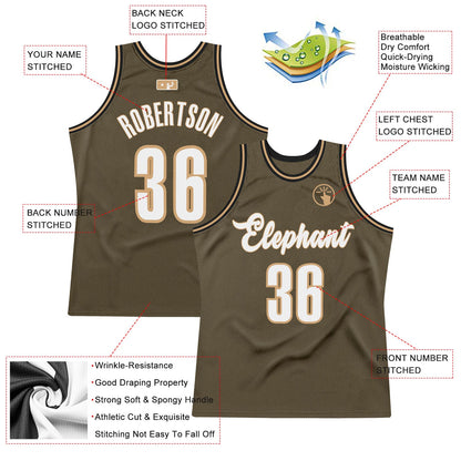 Custom Olive White-Old Gold Authentic Throwback Salute To Service Basketball Jersey - Sky-Custom