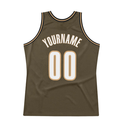 Custom Olive White-Old Gold Authentic Throwback Salute To Service Basketball Jersey - Sky-Custom