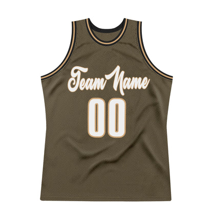 Custom Olive White-Old Gold Authentic Throwback Salute To Service Basketball Jersey - Sky-Custom