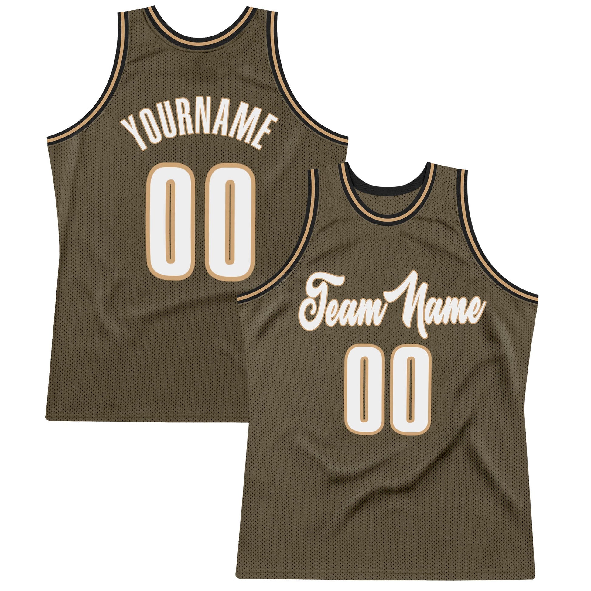 Custom Olive White-Old Gold Authentic Throwback Salute To Service Basketball Jersey - Sky-Custom