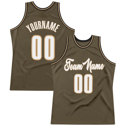 Custom Olive White-Old Gold Authentic Throwback Salute To Service Basketball Jersey - Sky-Custom