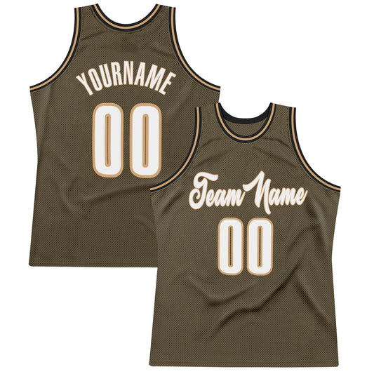 Custom Olive White-Old Gold Authentic Throwback Salute To Service Basketball Jersey - Sky-Custom