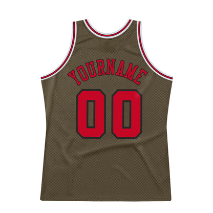 Custom Olive Red-Black Authentic Throwback Salute To Service Basketball Jersey - Sky-Custom