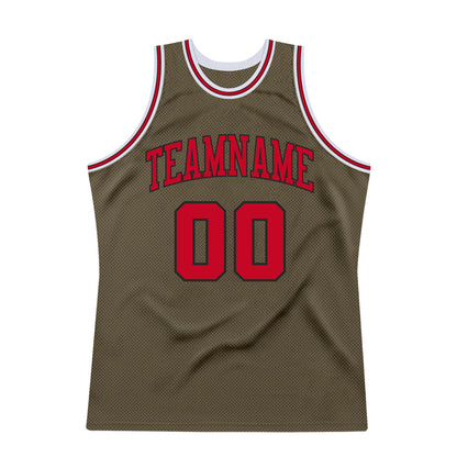 Custom Olive Red-Black Authentic Throwback Salute To Service Basketball Jersey - Sky-Custom
