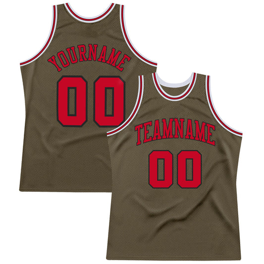 Custom Olive Red-Black Authentic Throwback Salute To Service Basketball Jersey - Sky-Custom