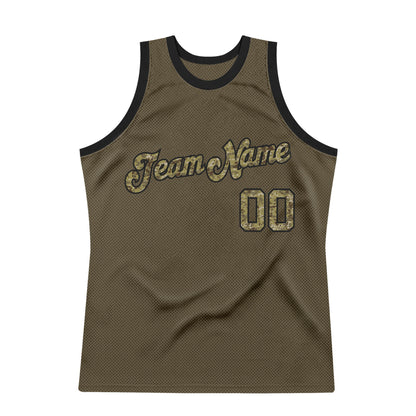 Custom Olive Camo-Black Authentic Throwback Salute To Service Basketball Jersey - Sky-Custom