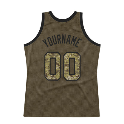 Custom Olive Camo-Black Authentic Throwback Salute To Service Basketball Jersey - Sky-Custom