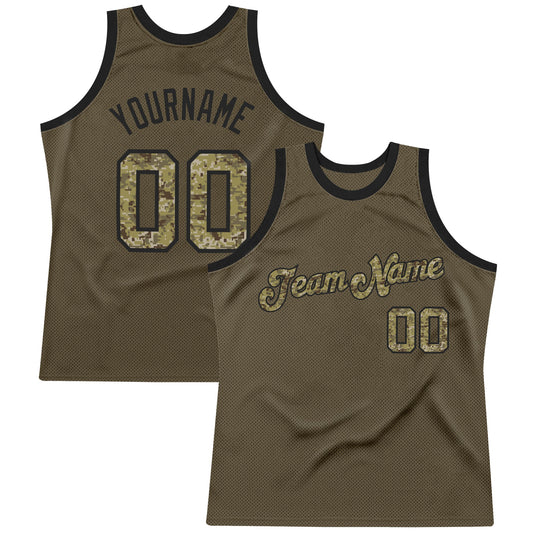 Custom Olive Camo-Black Authentic Throwback Salute To Service Basketball Jersey - Sky-Custom