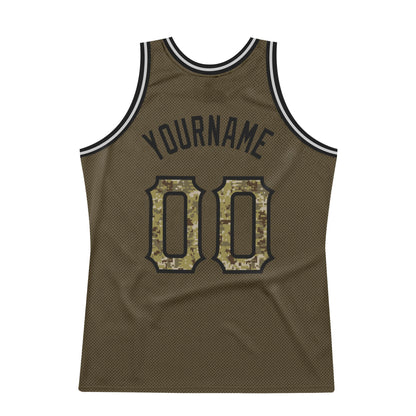 Custom Olive Camo-Black Authentic Throwback Salute To Service Basketball Jersey - Sky-Custom