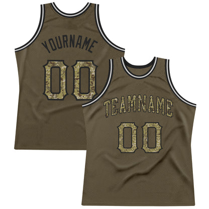 Custom Olive Camo-Black Authentic Throwback Salute To Service Basketball Jersey - Sky-Custom