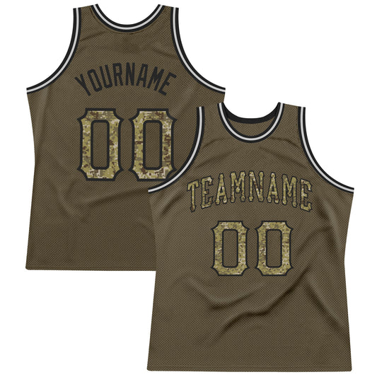 Custom Olive Camo-Black Authentic Throwback Salute To Service Basketball Jersey - Sky-Custom