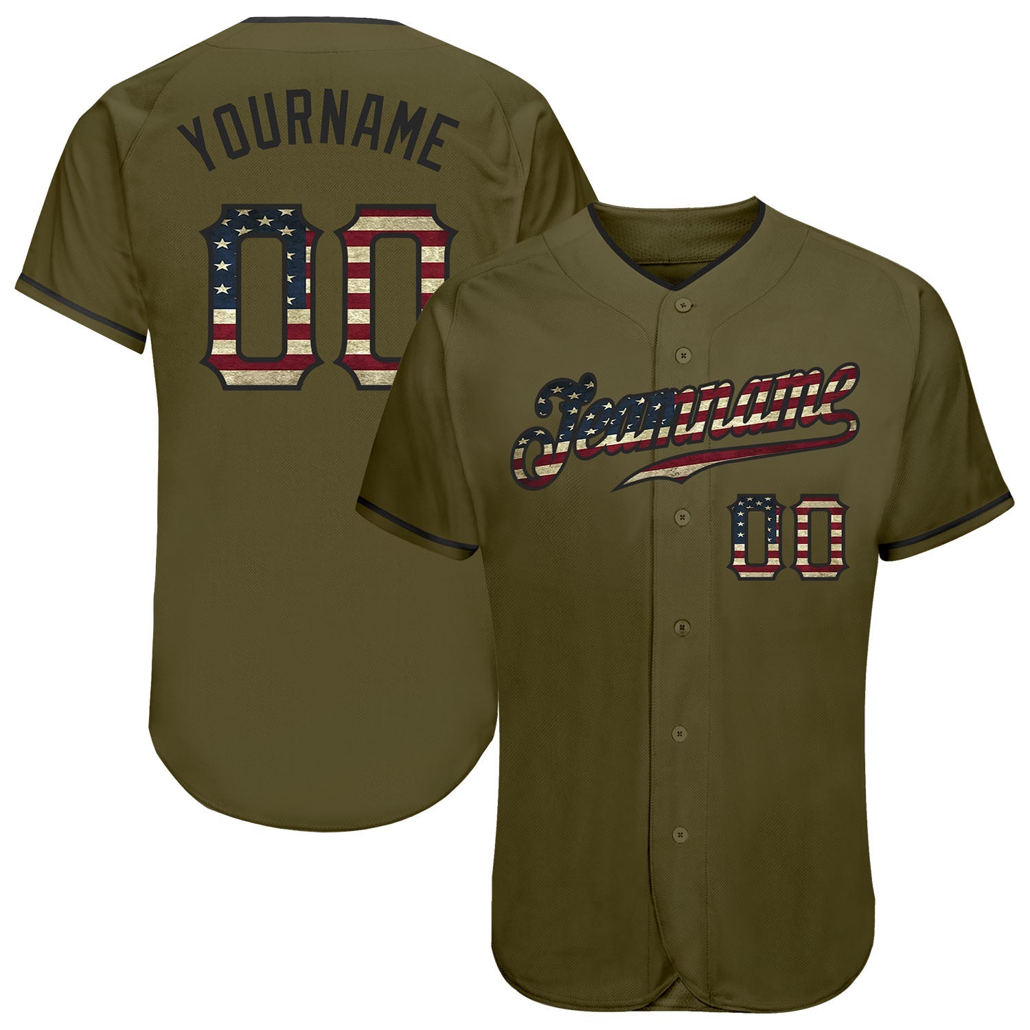 Custom Olive Vintage USA Flag-Black Authentic Salute To Service Baseball Jersey - Sky-Custom