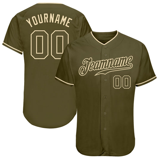 Custom Olive Olive-Cream Authentic Salute To Service Baseball Jersey - Sky-Custom