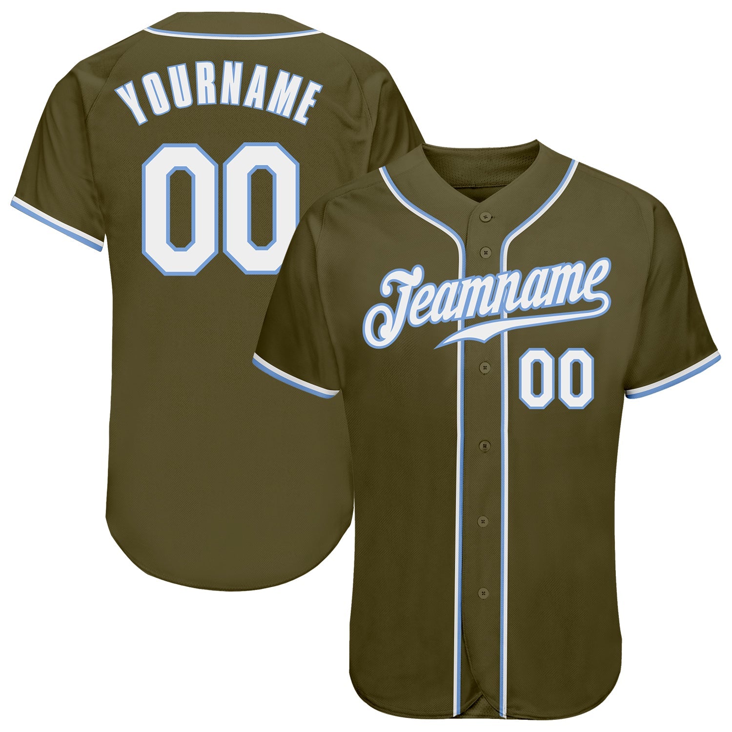 Custom Olive White-Light Blue Authentic Salute To Service Baseball Jersey - Sky-Custom