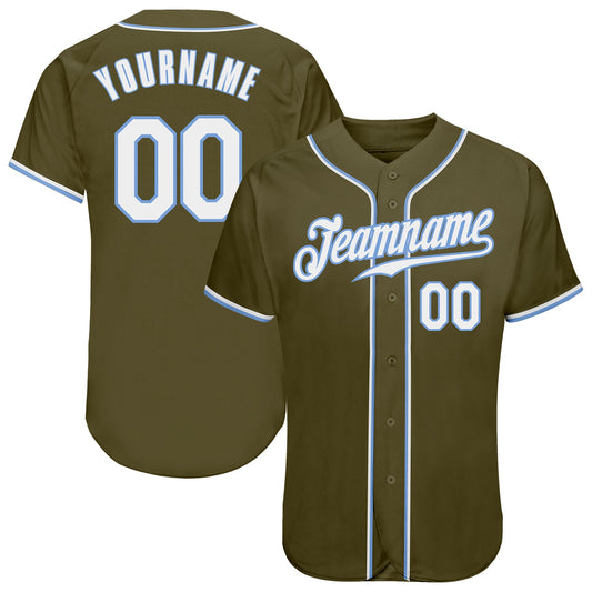 Custom Olive White-Light Blue Authentic Salute To Service Baseball Jersey - Sky-Custom