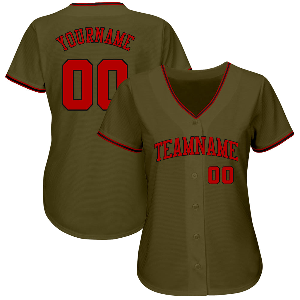 Custom Olive Red-Black Authentic Salute To Service Baseball Jersey - Sky-Custom
