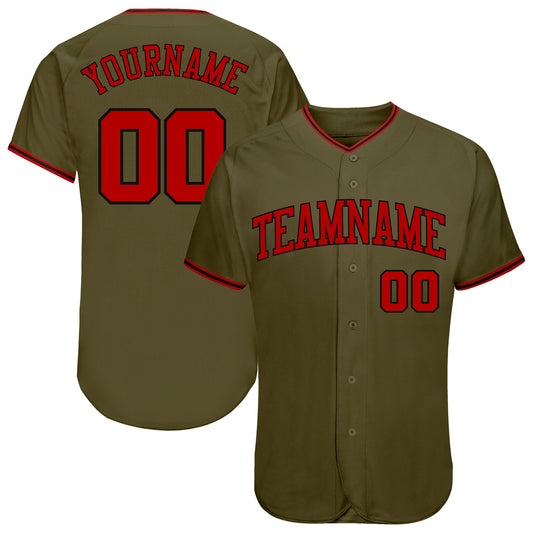 Custom Olive Red-Black Authentic Salute To Service Baseball Jersey - Sky-Custom