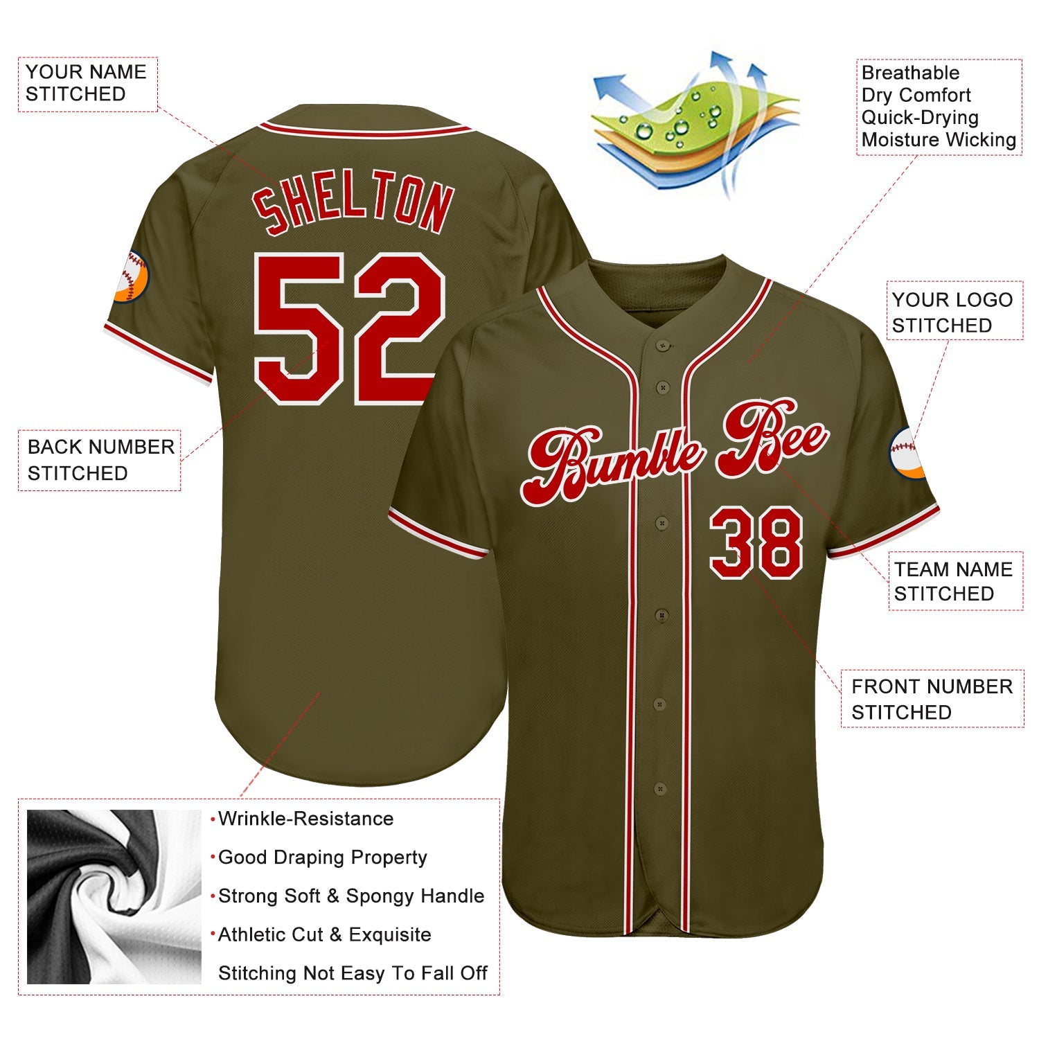 Custom Olive Red-White Authentic Salute To Service Baseball Jersey - Sky-Custom