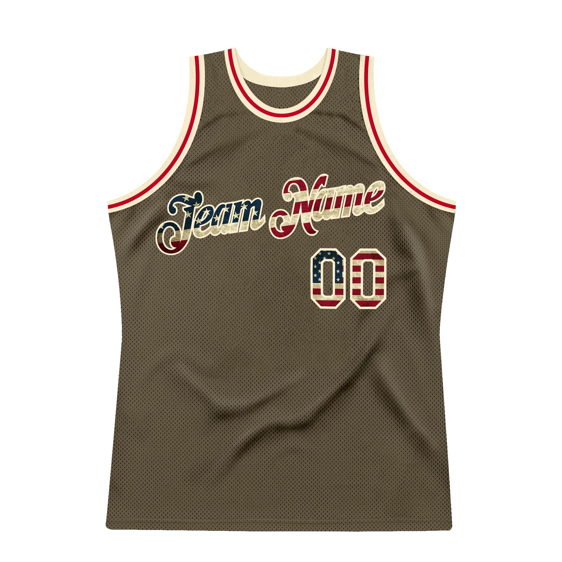 Custom Olive Vintage USA Flag-Cream Authentic Throwback Salute To Service Basketball Jersey - Sky-Custom