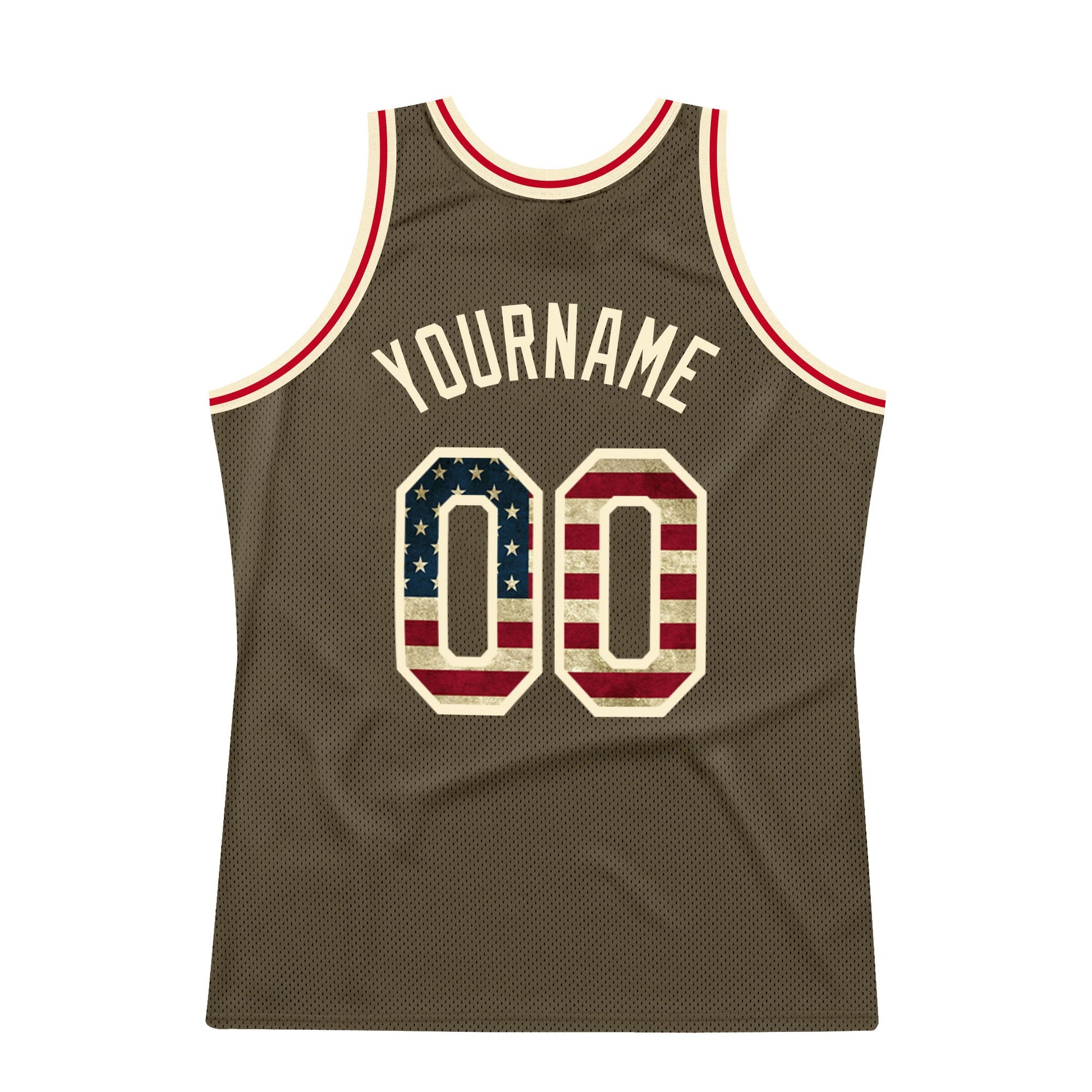 Custom Olive Vintage USA Flag-Cream Authentic Throwback Salute To Service Basketball Jersey - Sky-Custom