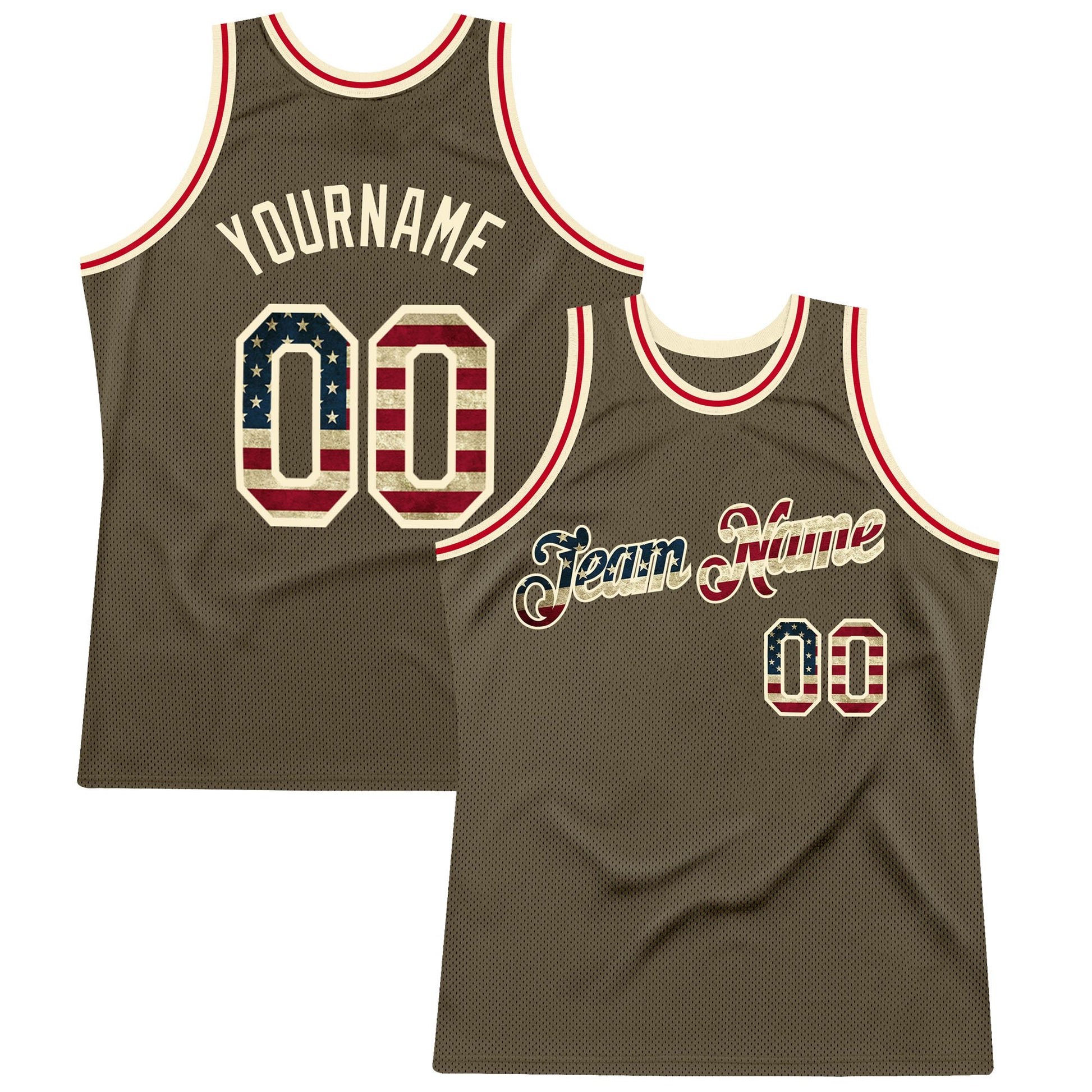 Custom Olive Vintage USA Flag-Cream Authentic Throwback Salute To Service Basketball Jersey - Sky-Custom